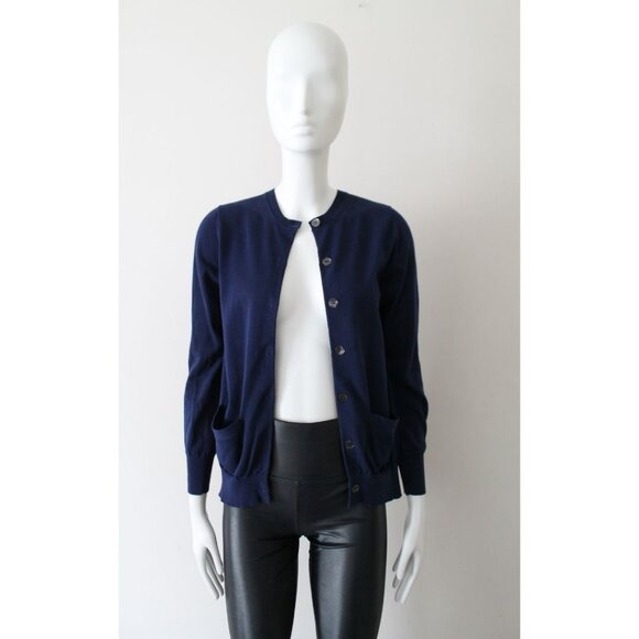 Sacai Luck Pleated Insert Cardigan Navy Size 1 (S) - Picture 2 of 13